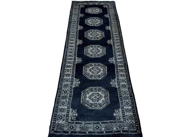 2.6x8 Black 3 Ply Handmade Bokhara Runner Rug - Hallway Stairs Carpet, Extra Thick Pile - image 1