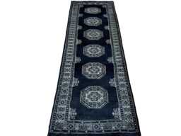 2.6x8 Black 3 Ply Handmade Bokhara Runner Rug - Hallway Stairs Carpet, Extra Thick Pile - thumbnail 1