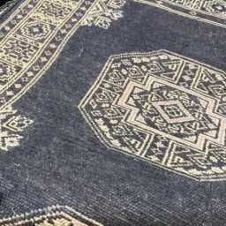 2.6x8 Black 3 Ply Handmade Bokhara Runner Rug - Hallway Stairs Carpet, Extra Thick Pile - thumbnail 4
