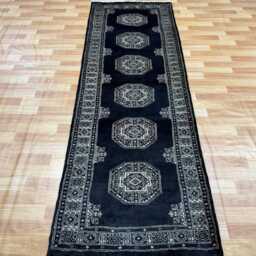 2.6x8 Black 3 Ply Handmade Bokhara Runner Rug - Hallway Stairs Carpet, Extra Thick Pile - thumbnail 3