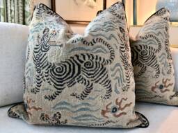 Clarence House Pillow Cover in Graphite Tibetan Dragon Raised Velvet