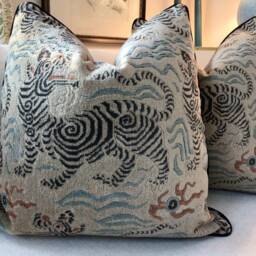 Clarence House Pillow Cover in Graphite Tibetan Dragon Raised Velvet - thumbnail 2