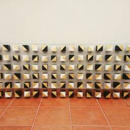 Modern 3D Cube Wood Wall Art Gold Leaf Mosaic - 31.5 X 23.6 - thumbnail 2