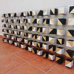 Modern 3D Cube Wood Wall Art Gold Leaf Mosaic - 31.5 X 23.6 - thumbnail 3