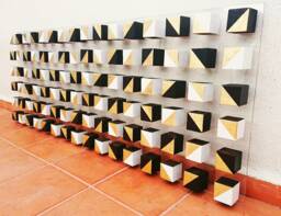 Black White Gold Leaf Wood Wall Art, Geometric Sculpture, Floating Acrylic Panel, Luxury Home Decor