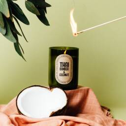Thai Bamboo & Coconut Soy Wax Candle - Recycled Wine Bottle - thumbnail 1