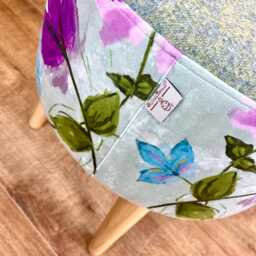 Floral Velvet & Light Green Harris Tweed Round Footstool - thumbnail 2