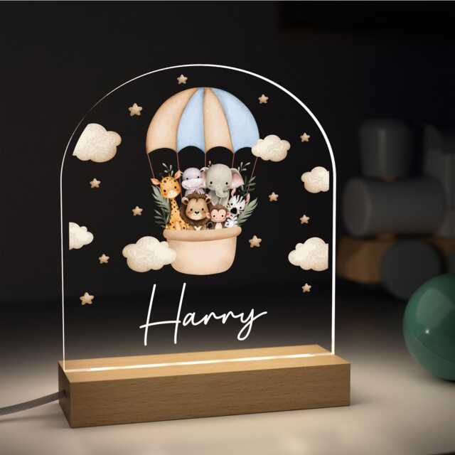 Personalised Baby Boy Night Light Gifts Jungle Animal Hot Air Balloon Led Lamp With Any Name - image 1