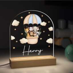 Personalised Baby Boy Night Light Gifts Jungle Animal Hot Air Balloon Led Lamp With Any Name - thumbnail 1