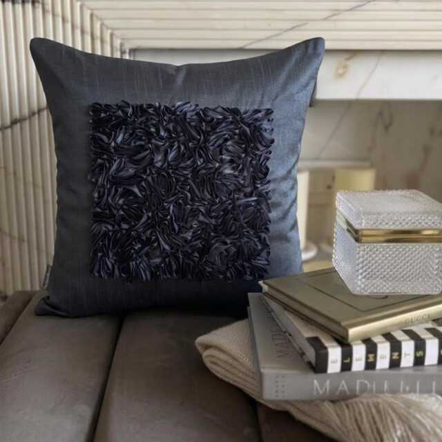 Ribbon Embroidered Nature & Floral Pattern, Blue Art Silk 24x24/26x26 Modern Euro Sham - Vintage Love - image 1