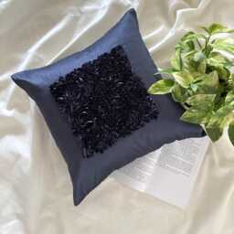 Ribbon Embroidered Nature & Floral Pattern, Blue Art Silk 24x24/26x26 Modern Euro Sham - Vintage Love - thumbnail 3