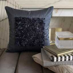 Ribbon Embroidered Nature & Floral Pattern, Blue Art Silk 24x24/26x26 Modern Euro Sham - Vintage Love