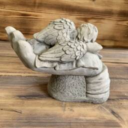 Stone Garden Angel Cherub On Hand Memorial Statue Ornament - thumbnail 3