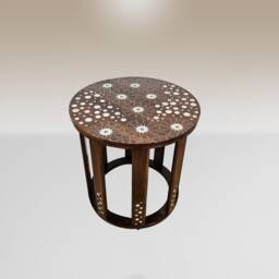 Round Coffee Table Inlaid With Mother Of Pearl - Walnut Wood Tin - High Quality Handmade Item-Damascus Marquetry Inlaid Side Table - thumbnail 1