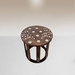 Round Coffee Table Inlaid With Mother Of Pearl - Walnut Wood Tin - High Quality Handmade Item-Damascus Marquetry Inlaid Side Table - thumbnail 3