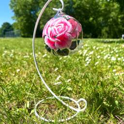 Hand Painted Rose Tealight Holder, Hanging Glass Ornament/ June Birth Flower - thumbnail 4