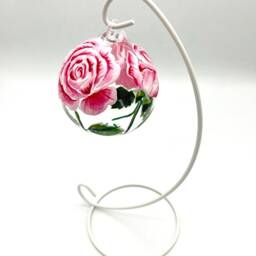Hand Painted Rose Tealight Holder, Hanging Glass Ornament/ June Birth Flower - thumbnail 2