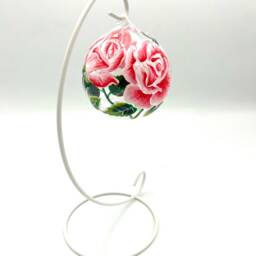 Hand Painted Rose Tealight Holder, Hanging Glass Ornament/ June Birth Flower - thumbnail 3