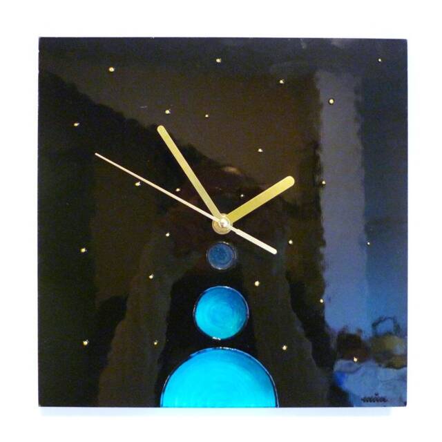 Hand Painted Space Clock Celestial Black Glass Wall Decor - image 1