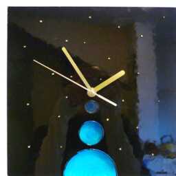 Hand Painted Space Clock Celestial Black Glass Wall Decor - thumbnail 2