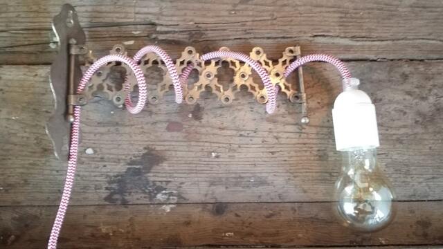 Upcycled French Harmonica Metal Lamp, Red White Cord, Dutch Design - image 1