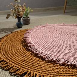 Rust Trendy Rug, Round Carpet For Nursery, Crochet Peach Rug Living Room, Area Knitted 16 Sizes & 37 Colors - thumbnail 2