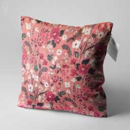 Pink Floral Chenille Cushion Cover, Double Sided Print, Oeko-Tex - thumbnail 3