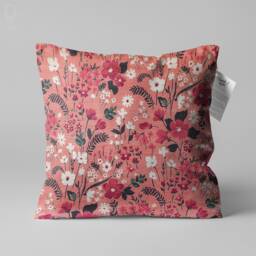 Pink Floral Chenille Cushion Cover, Double Sided Print, Oeko-Tex