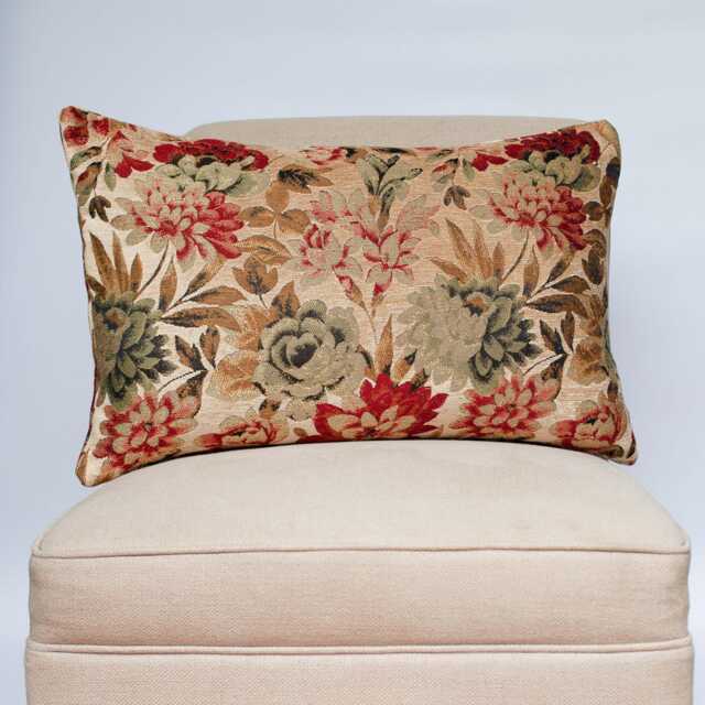 Classique Floral Tapestry Xl Rectangular Cushion. Vintage Warm Earthy Tones. Heavyweight Woven Velvet Chenille Cloth. 23X15 - image 1