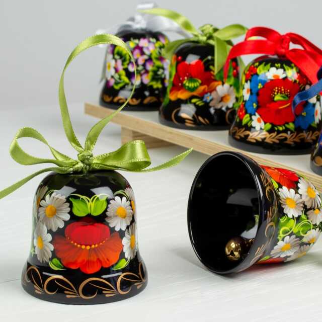 Hand Painted Ukrainian Christmas Ornament Wooden Bell Decor S181 - image 1