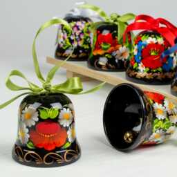 Hand Painted Ukrainian Christmas Ornament Wooden Bell Decor S181 - thumbnail 1