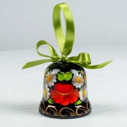 Hand Painted Ukrainian Christmas Ornament Wooden Bell Decor S181 - thumbnail 3