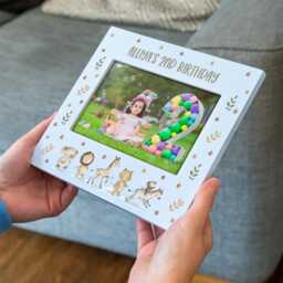Pastel Photo Frame, New Baby Gift, Welcome To The World Personalised Picture Christening 1st Birthday Gift Safari Nursery Uv806 - thumbnail 3