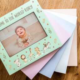 Pastel Photo Frame, New Baby Gift, Welcome To The World Personalised Picture Christening 1st Birthday Gift Safari Nursery Uv806 - thumbnail 4
