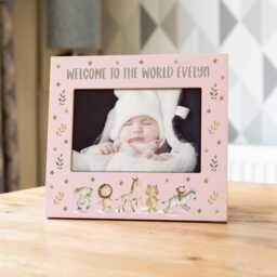 Pastel Photo Frame, New Baby Gift, Welcome To The World Personalised Picture Christening 1st Birthday Gift Safari Nursery Uv806
