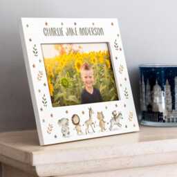 Pastel Photo Frame, New Baby Gift, Welcome To The World Personalised Picture Christening 1st Birthday Gift Safari Nursery Uv806 - thumbnail 2
