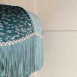 Blue Teal Velvet Fringed Lampshade Art Deco Style, Handmade in England - thumbnail 2