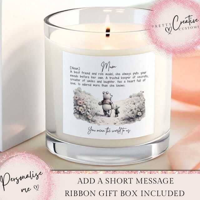 Personalised Mum Scented Candle, Mom Birthday Gift, Mother Card, Classic Pooh Quote Gifts For Her, Christmas Gifts - image 1