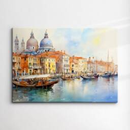 Venice Italy Gondola Boat River Landmark Oil Painting Watercolor Wall Art Framed Calming Canvas Poster Print Home/Office Room Decor Gifts - thumbnail 3