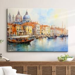 Venice Italy Gondola Boat River Landmark Oil Painting Watercolor Wall Art Framed Calming Canvas Poster Print Home/Office Room Decor Gifts - thumbnail 1