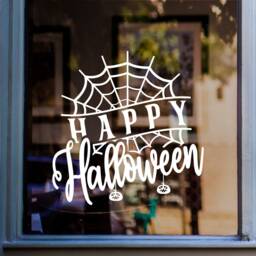 Happy Halloween Cobweb Window Sticker Pumpkin Cobwebs Shop Decal Retail Store Front Display Vinyl - thumbnail 1