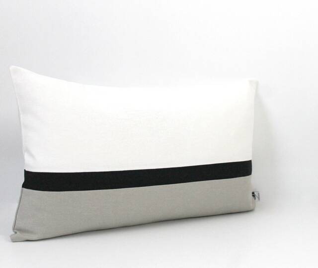 White, Black & Light Grey Color Block Pillow Cover All Sizes, Home Gifts For You - image 1