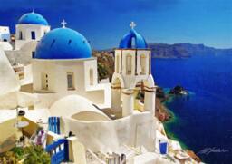 Oia Santorini View 4 Canvas Paper A4 Print Greek Islands Paintings - thumbnail 1