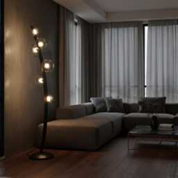 Leather & Glass Globe Floor Lamp - Modern Living Room Lighting - thumbnail 2