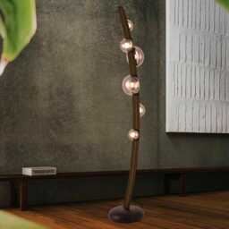 Leather & Glass Globe Floor Lamp - Modern Living Room Lighting - thumbnail 3
