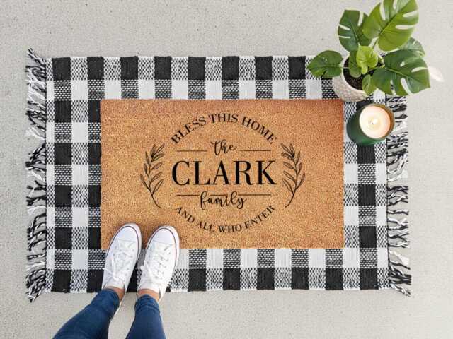 Bless This Home Personalized Doormat - Custom Family Name Coir Door Mat Housewarming Or Wedding Gift - image 1