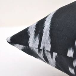 Handmade Black Ikat Pillow Cover, Silk Cotton Cushion - 20x20 In - thumbnail 3