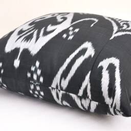 Handmade Black Ikat Pillow Cover, Silk Cotton Cushion - 20x20 In - thumbnail 2