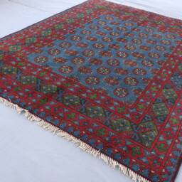 5x7 Blue Bukhara Rug Ft 5'2x6'6 Soft Pile Veg Dyes Afghan Handmade Wool Area Rug, Oriental Turkmen Tribal Living Room - thumbnail 2