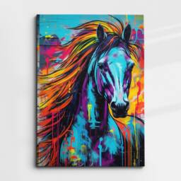 Bright & Colorful Horse Abstract Oil Painting Drip Splatter Wall Art, Framed Canvas Poster Print, Home Kitchen Office Room Decor, Gifts - thumbnail 3